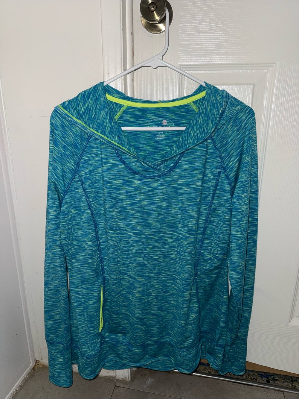 Tangerine Teal Space-Dye Hooded Pullover with Neon Trim